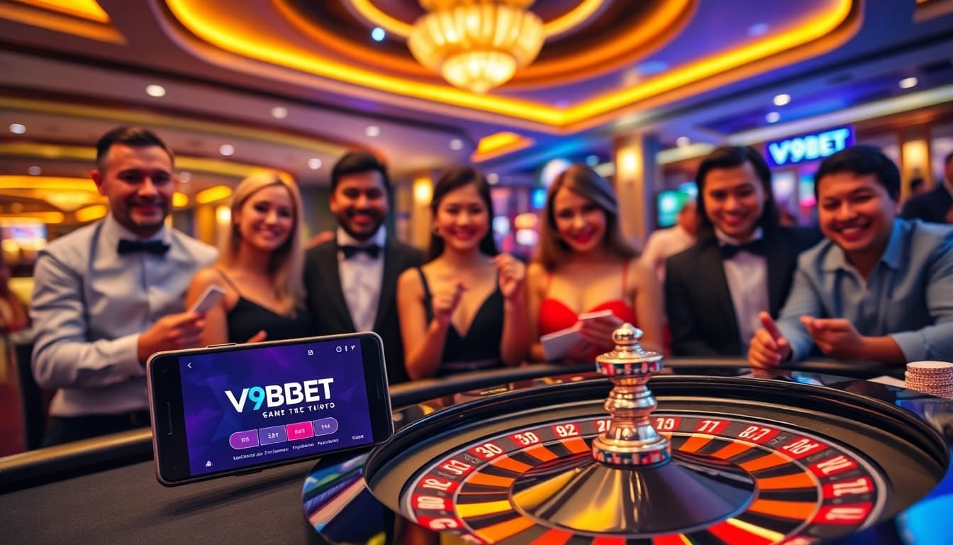 Experience thrilling online gambling with V9BET đang nhập, showcasing vibrant game elements.