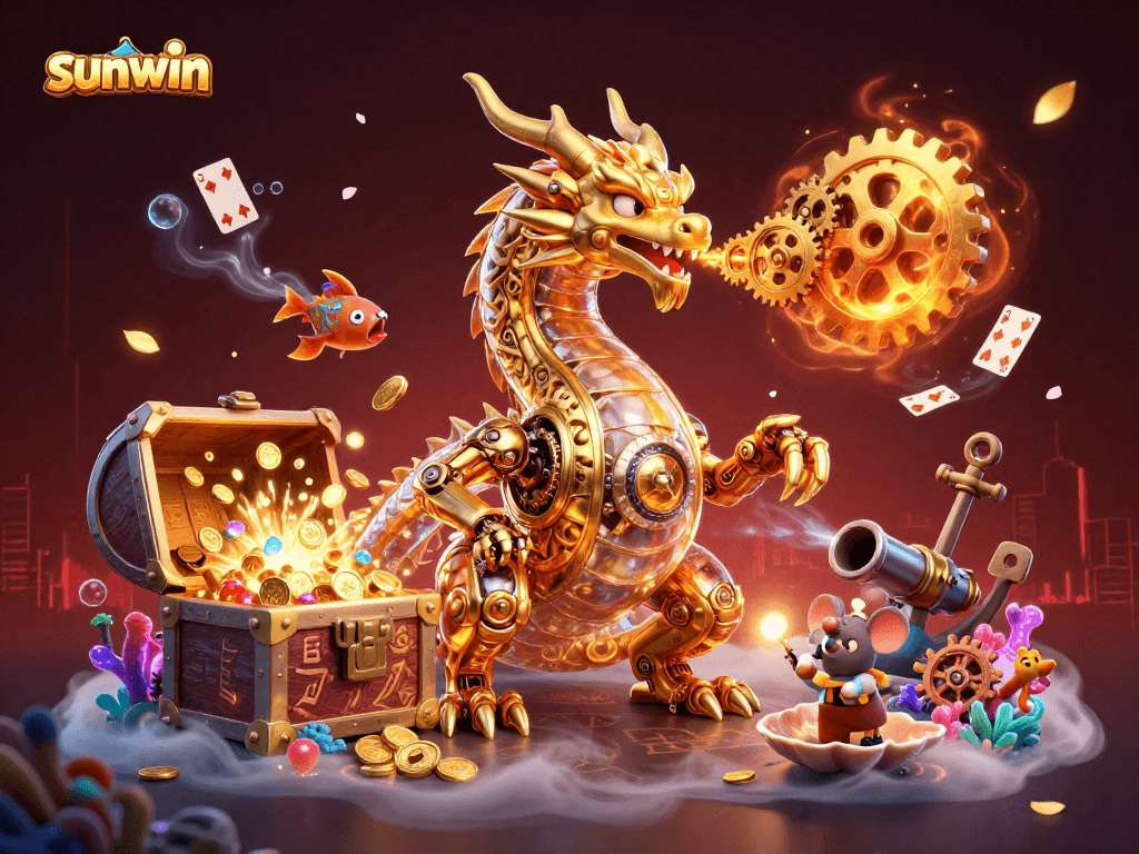Engage with sunwin's immersive experience featuring a golden dragon and treasure elements.