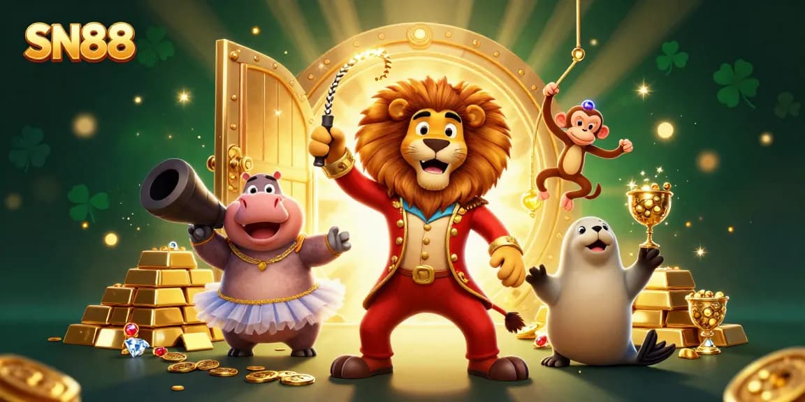 Experience thrilling gaming fun with SN88 amidst dazzling casino elements and vibrant characters.