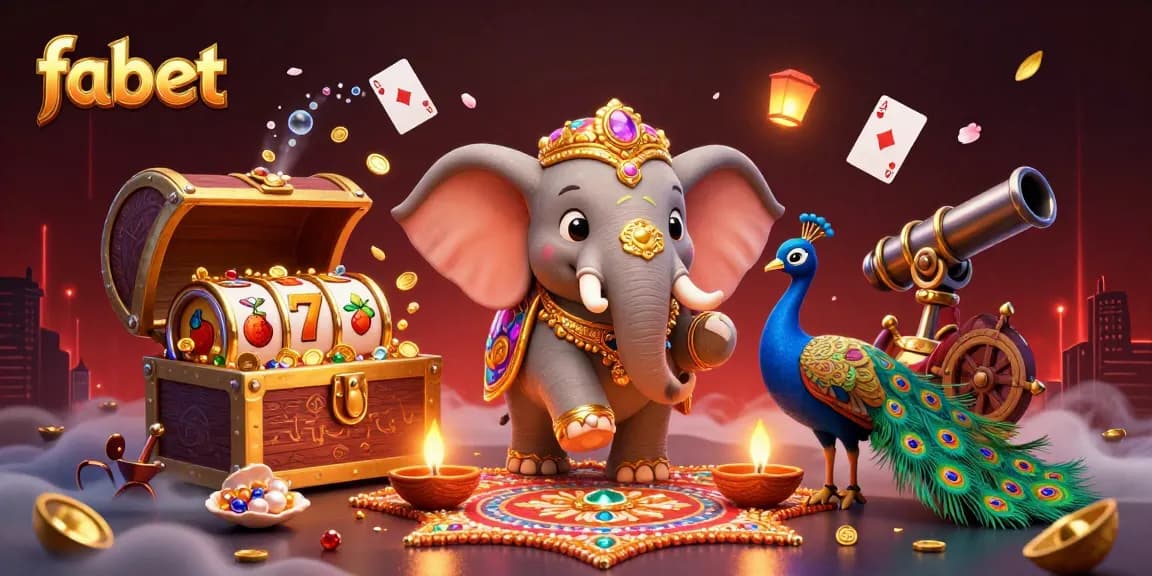 Experience the vibrant gaming energy of fabet with a colorful Diwali-themed illustration, featuring dynamic casino elements.