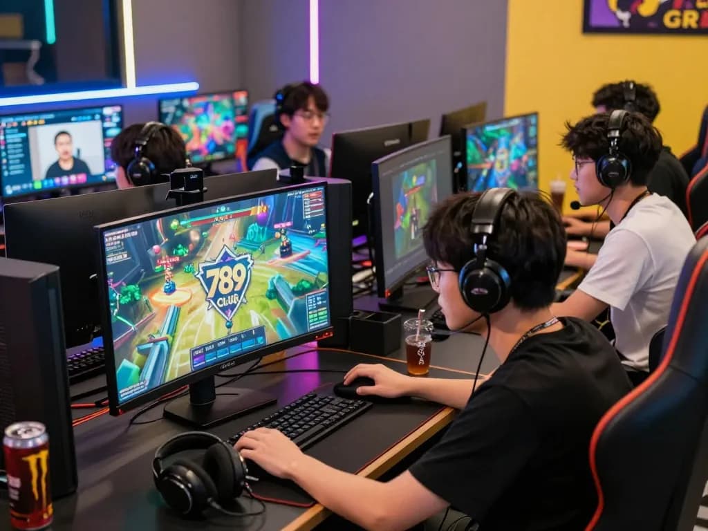 Engaged users playing at the 789 club online gaming platform, showcasing a vibrant gaming setup.