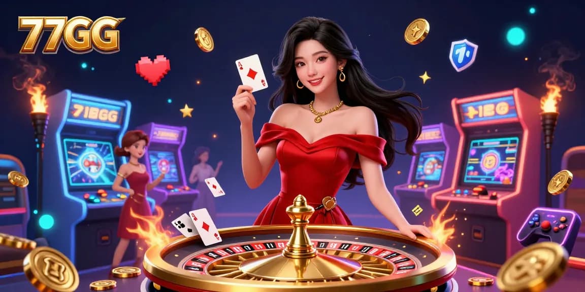 Experience exciting games at 77GG with a confident player beside a golden roulette wheel.