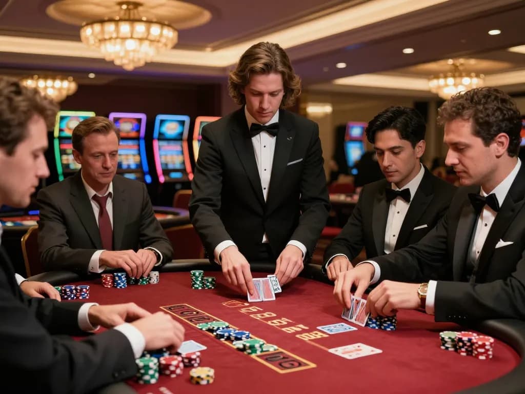 Players engaging in strategic choices at a TV88 blackjack table, showcasing a thrilling casino atmosphere
