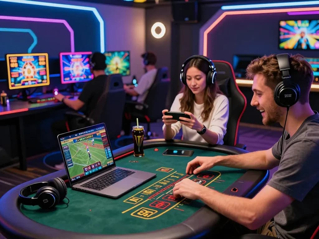 Engaging gaming scene showcasing players at trang chủ Onbet with vibrant casino games in a modern setting.