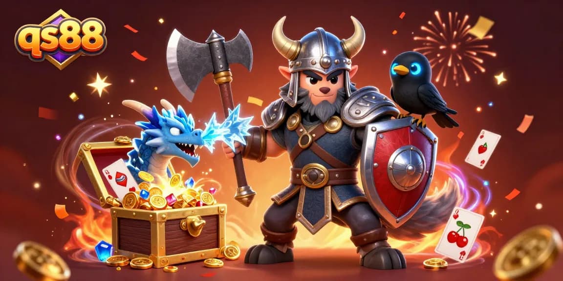 Experience thrilling adventures at qs88 with a dynamic 3D casino fantasy featuring Viking warriors and treasure.