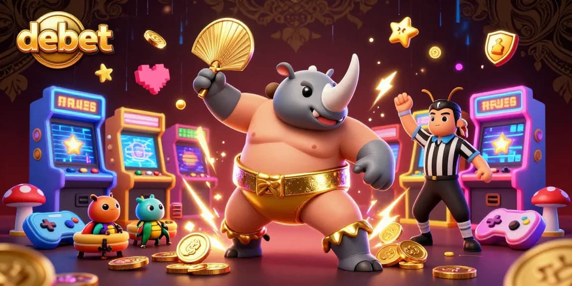 Engage with debet's thrilling casino atmosphere featuring a beetle champion among gold coins.