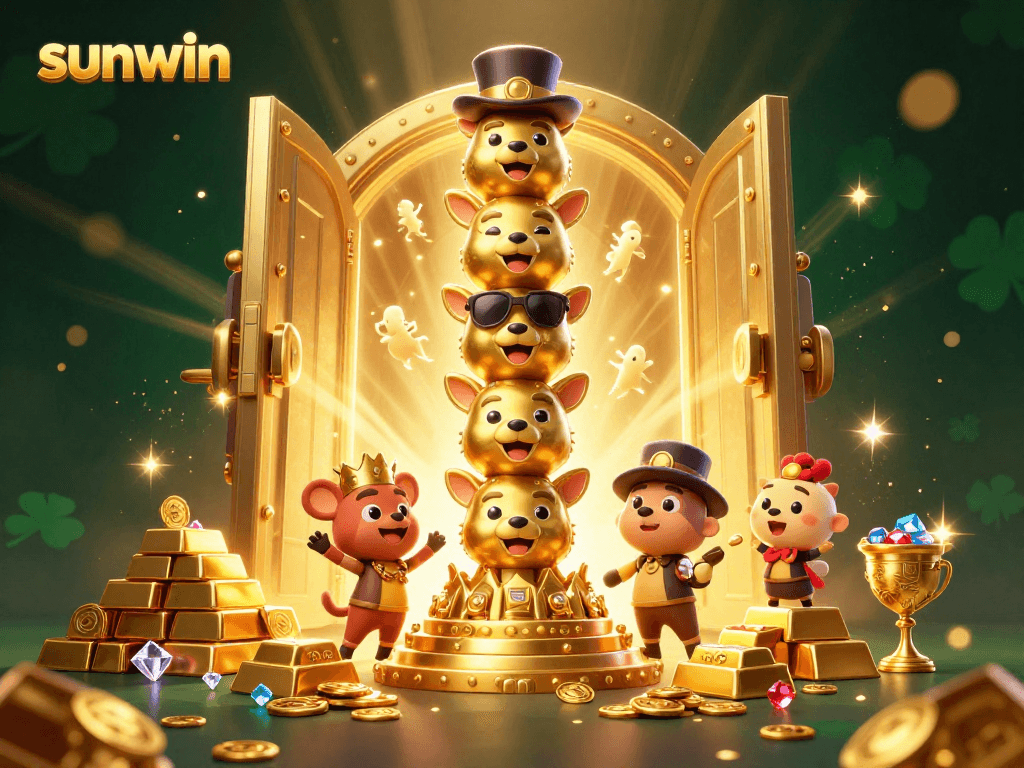 Win big with sunwin's vibrant totem party, showcasing gems and gold treasures.
