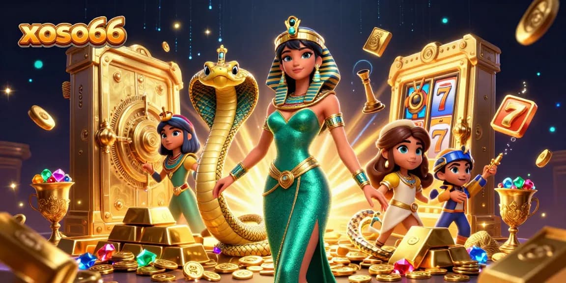 Experience the thrill of xoso66 with a captivating 3D illustration showcasing glamorous gaming elements and treasures.