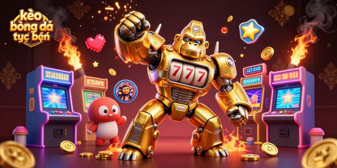 Engaging gameplay scene for kèo bóng đá trực tuyến highlighted by a golden gorilla mech and vibrant gaming elements.