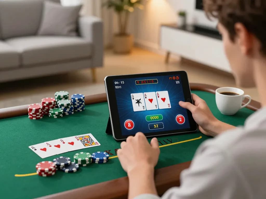 Jogador engajado participando de um jogo estratégico de blackjack na plataforma online da 166bet.