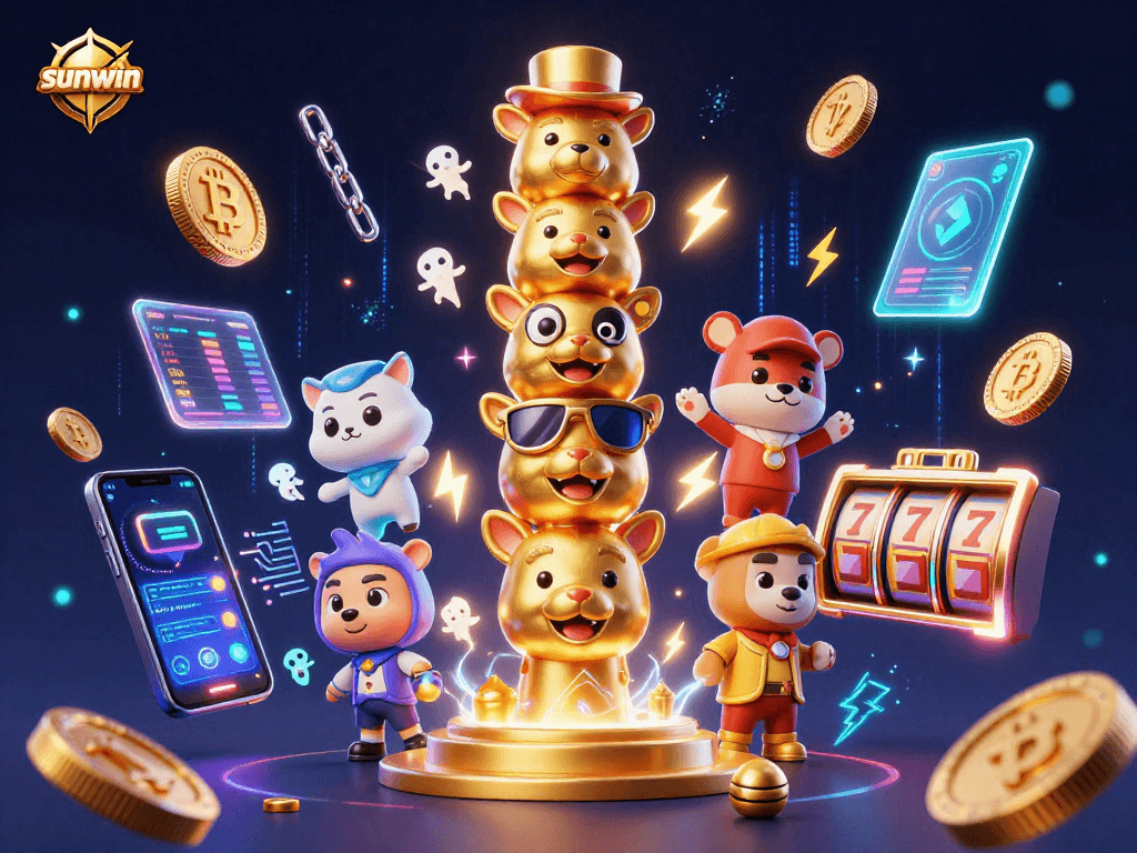 Spin the reels for big wins with the sunwin totem and glowing crypto elements.