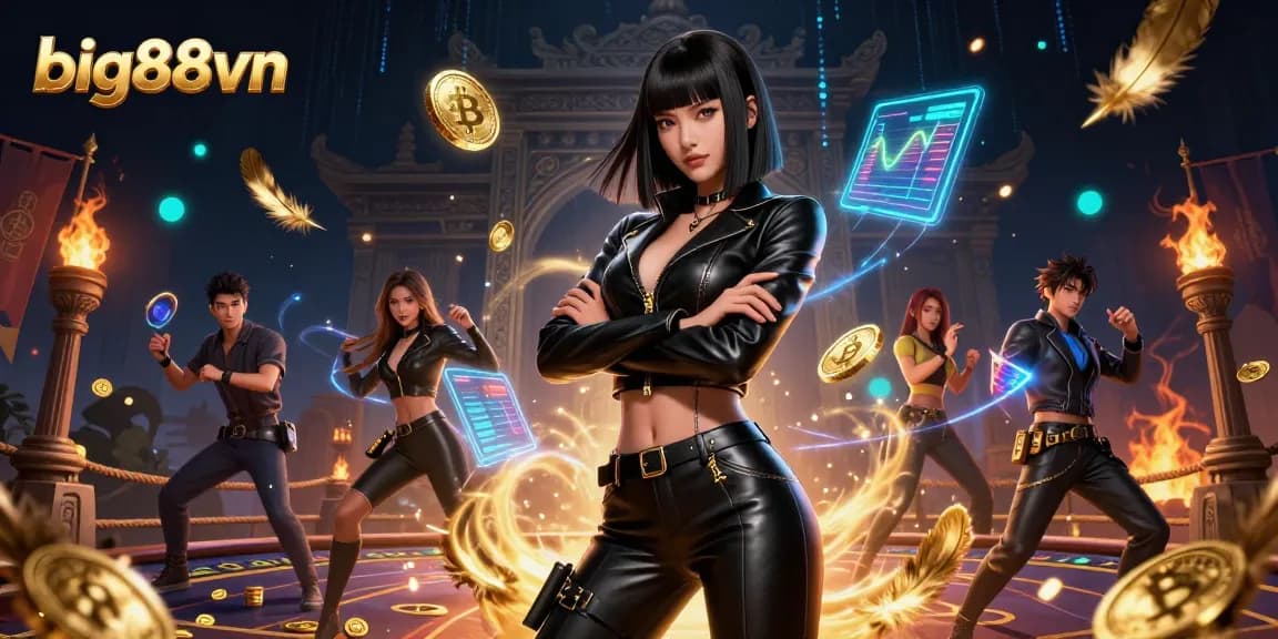 Experience the thrill of big88vn with a stunning casino scene featuring dynamic gaming elements and crypto visuals.