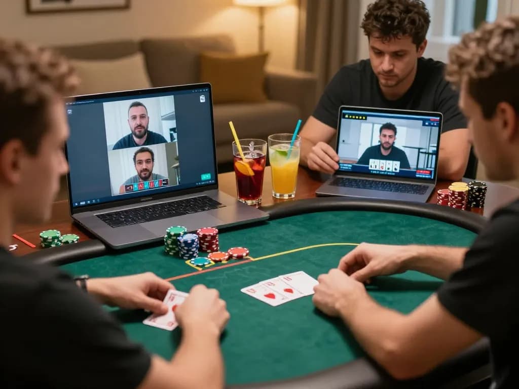 Engaging in online poker with gk888 graphics displayed on multiple screens, showcasing strategic gameplay.