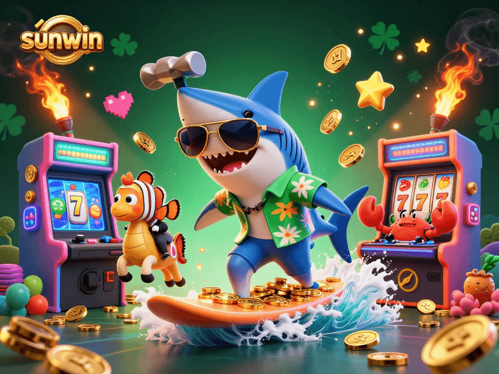 Join the sunwin adventure with our 3D casino characters celebrating wins on a gold coin wave.