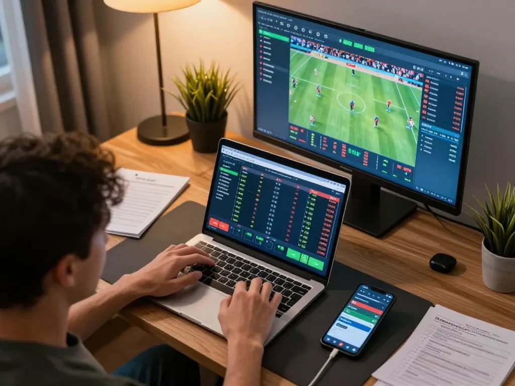 Engaged player analyzing betting odds on 188v.com during a thrilling sports betting session.