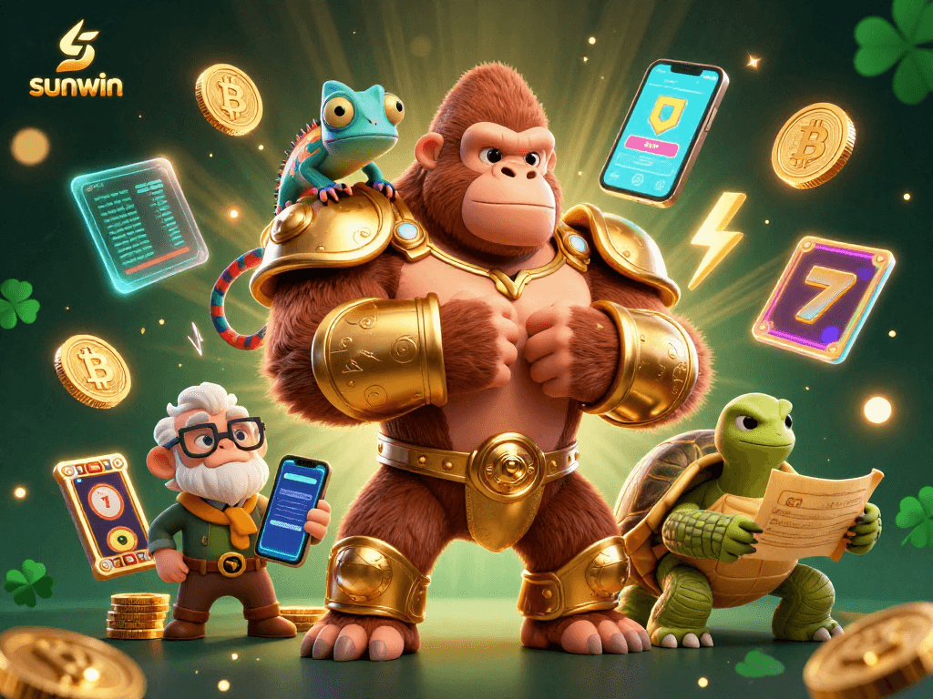 Experience thrilling gameplay with "sunwin" as the gorilla king, chameleon companion, and tortoise guide you through vibrant slot games.