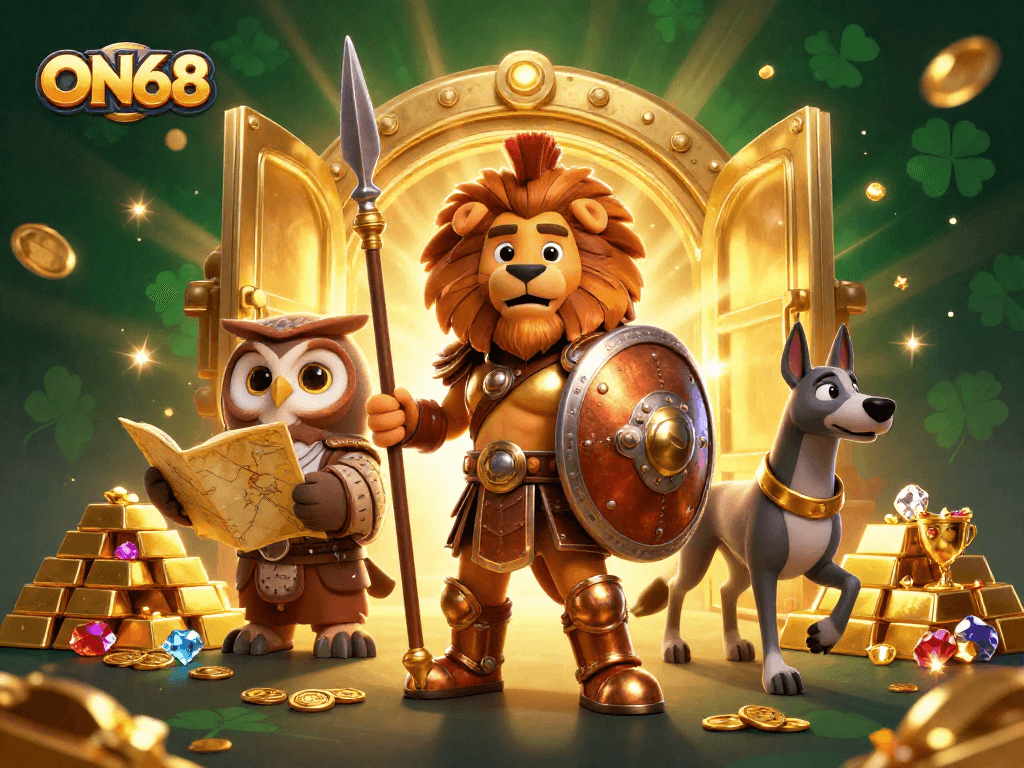 Experience thrilling gameplay with ON68, featuring premium gaming strategy elements in a vibrant 3D illustration.
