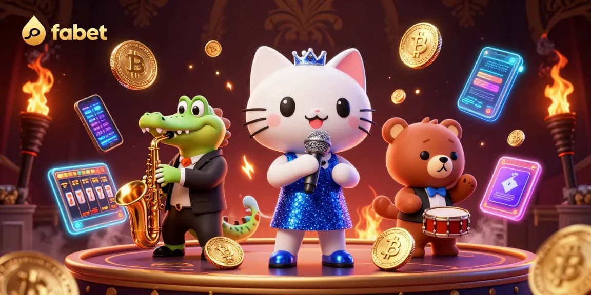 Experience fabet's vibrant casino scene featuring a jazzy cat and crypto elements.