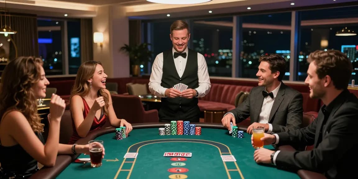 Winning moment at a vin88 casino poker table with friends celebrating their luck.