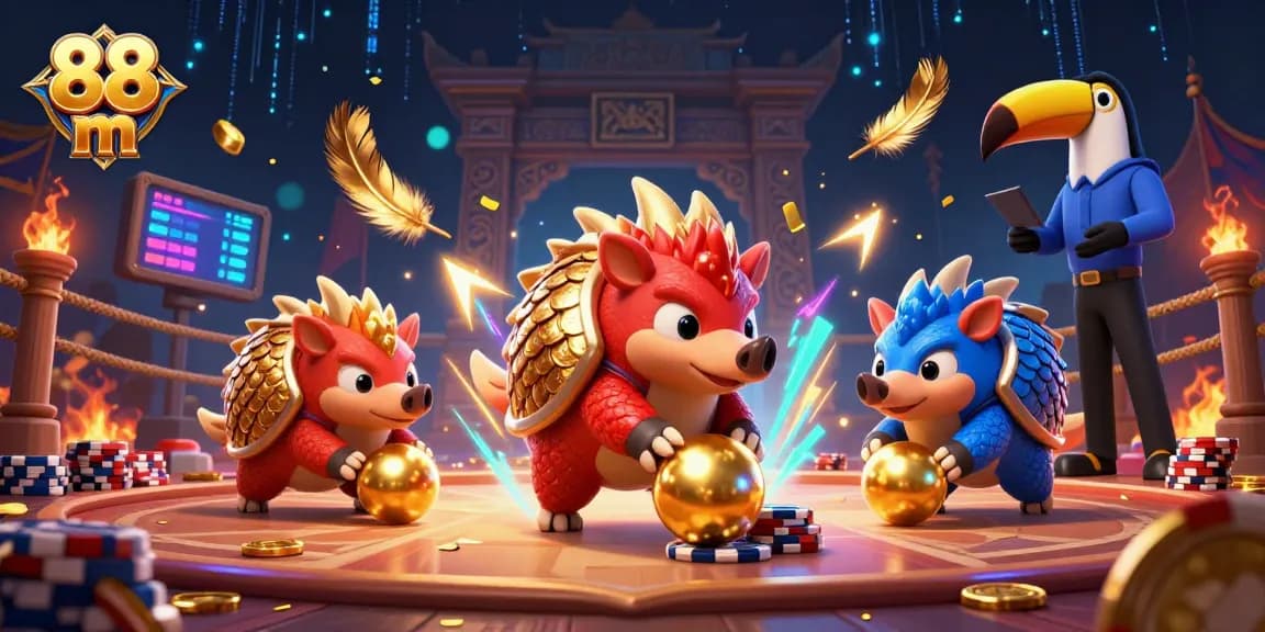 Experience thrilling action with 88 m as rival pangolins battle through chips in a vibrant casino setting.