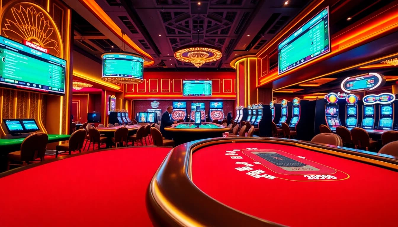 Bongdanet betting tables displaying live odds and vibrant casino atmosphere for gamblers.