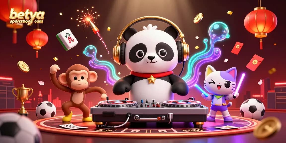 Engage with betya sportsbook odds while enjoying an animated scene of a DJ panda spinning and celebrating.