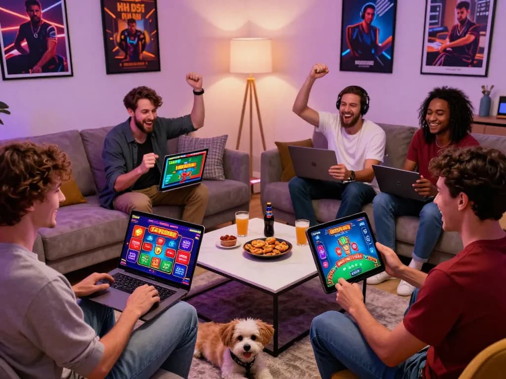 Engaging HH55 online gaming scene with players enjoying live blackjack in a cozy setting.