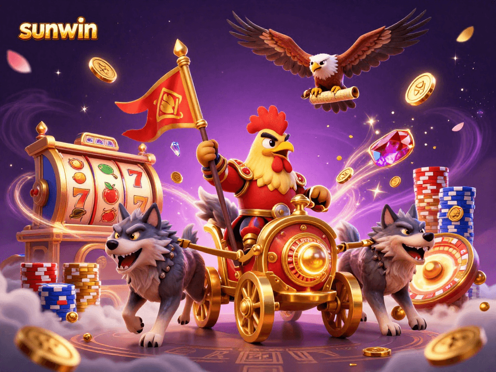 Experience the excitement of sunwin with a rooster warlord and dynamic casino elements.