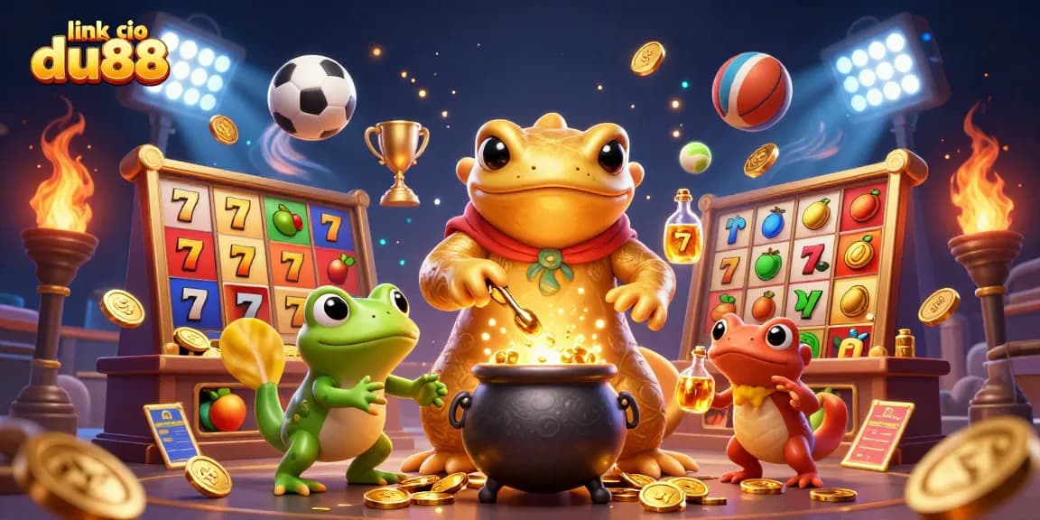 Engage with the excitement of link vào du88 as a golden salamander crafts wealth in a vibrant 3D casino theme.