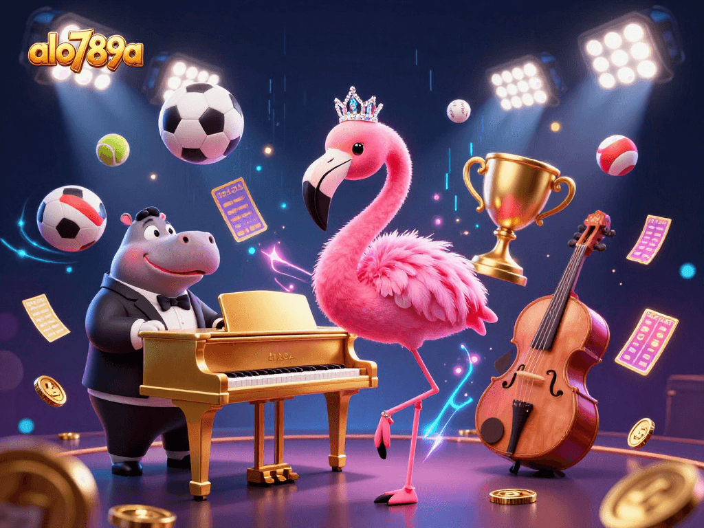 Experience thrilling gaming with alo789a, featuring vibrant casino characters and dynamic sports betting elements.