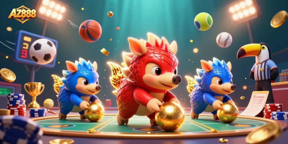 Engaging scene of AZ888 pangolins competing, featuring dynamic casino and sports elements.