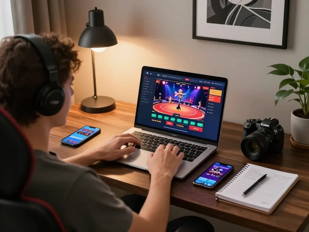 Engaging online gaming scene with 75W platform displayed on laptop, showcasing live dealer excitement
