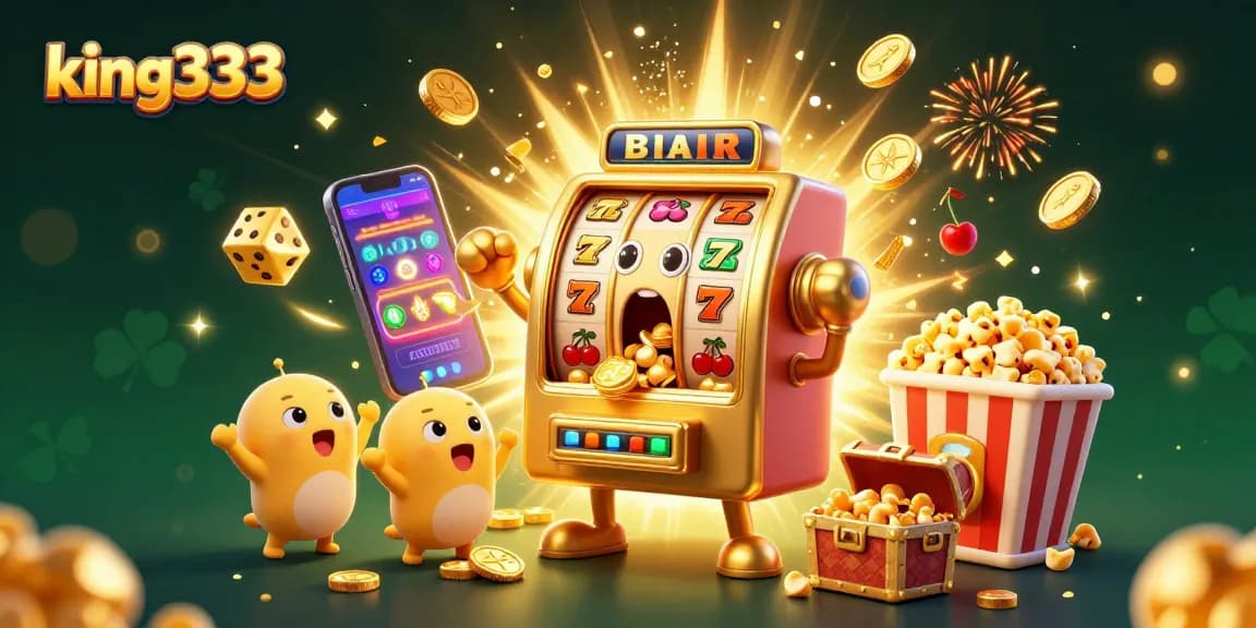 Engage with king333's vibrant slot machine scene featuring jackpots, cheers, and golden surprises!