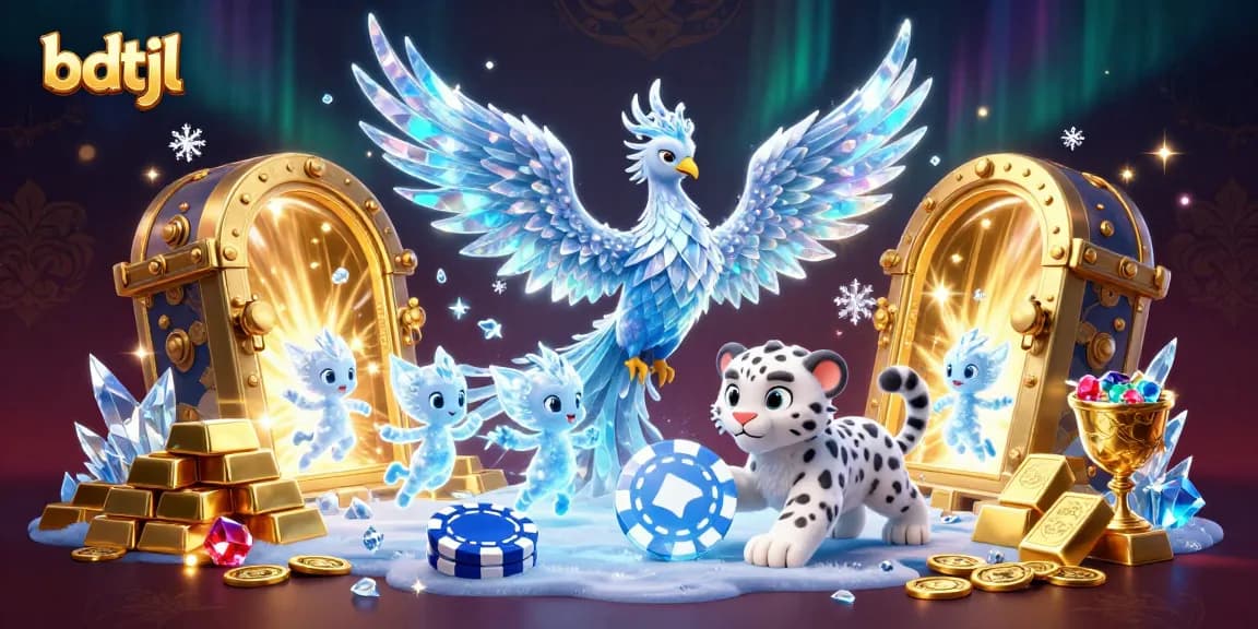 Engage with bdtjl's immersive casino illustration featuring a vibrant ice phoenix and treasure elements.