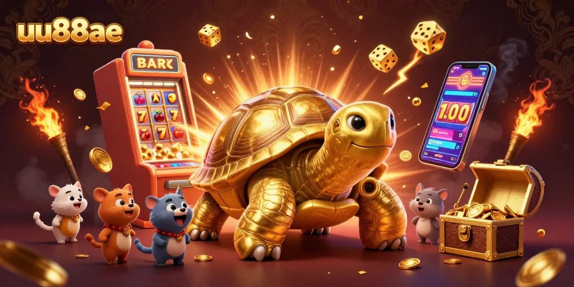 Experience the excitement of uu88ae with a golden tortoise pinball machine in a vibrant casino scene.