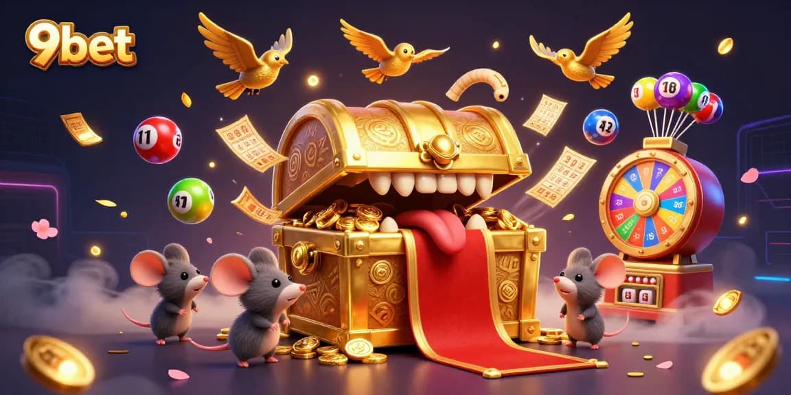 Engage in thrilling gameplay with 9bet's colorful lottery scene featuring captivating elements.