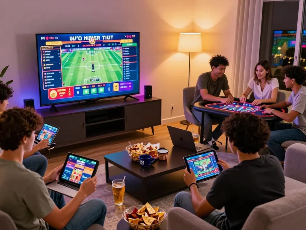 Engaged players enjoying the exciting benefits of 887bet in a vibrant home gaming environment.
