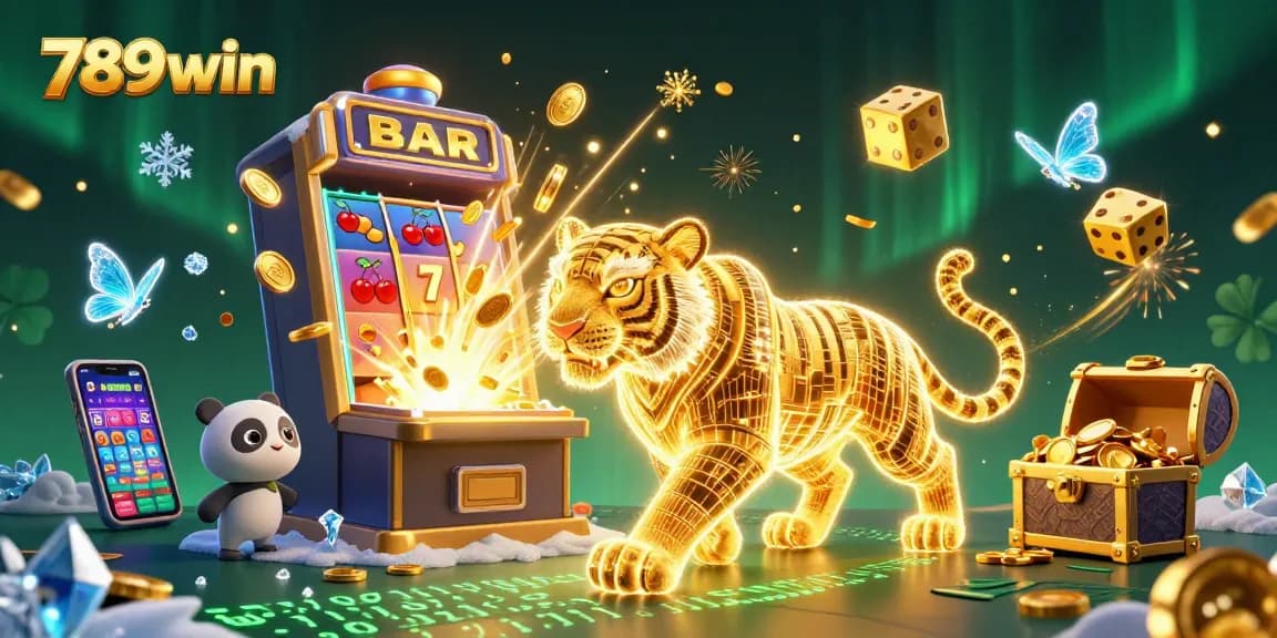 Experience the thrill of 789win with a neon tiger in a digital casino, showcasing jackpot excitement.