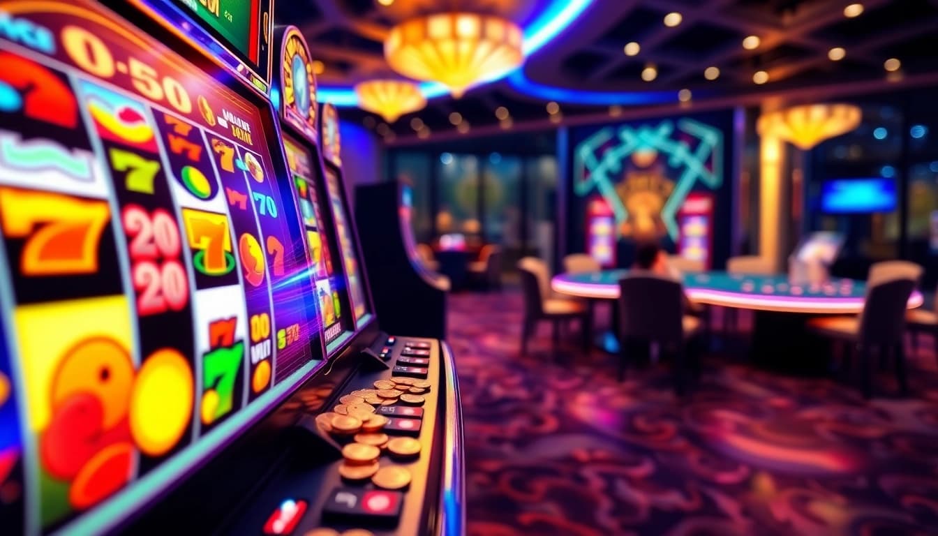 Revivez l'expérience casino en ligne retrait immédiat avec cette image dynamique de machines à sous virtuelles.