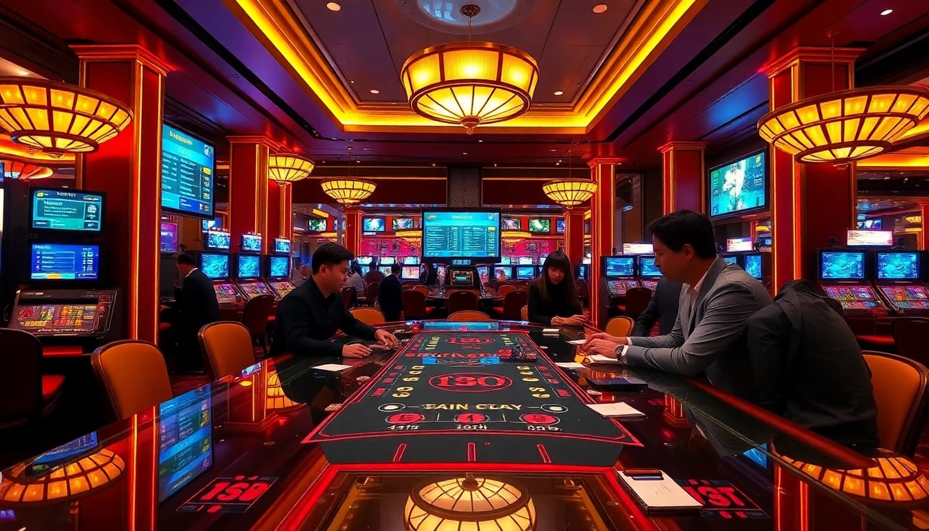 Engaged players enjoying a thrilling game of tài xỉu md5 at a casino table.
