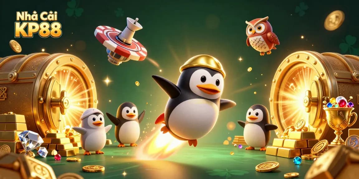 Experience the excitement at Nhà Cái KP88 with a dynamic 3D illustration of gaming fun.
