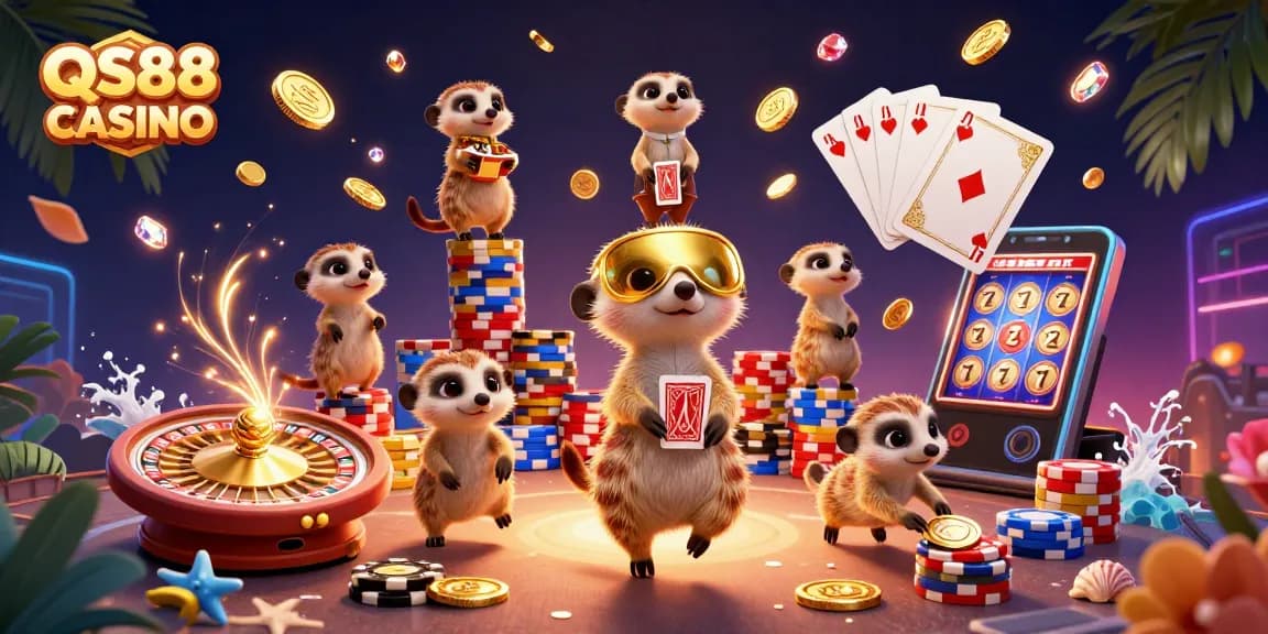 Experience thrilling gameplay at QS88 CASINO with meerkats running an exciting casino.