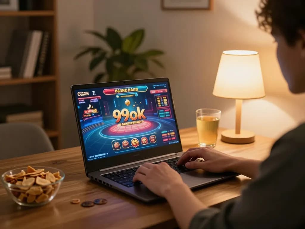 Engaging online gaming scenario at 99ok with vibrant display and cozy atmosphere
