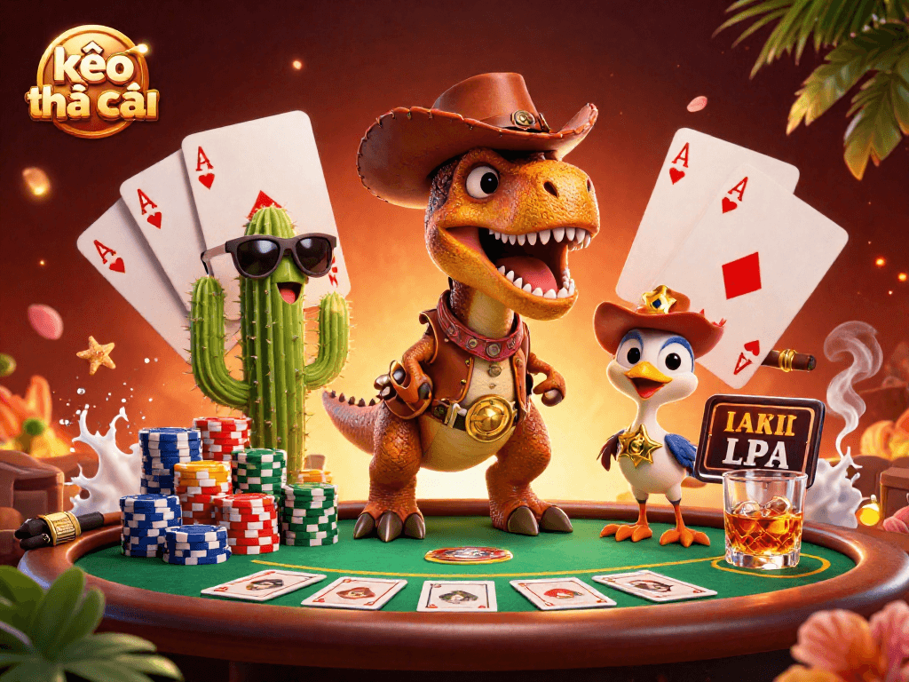 Engage with kèo nhà cái action in a vibrant poker scene featuring cartoon characters and elements.