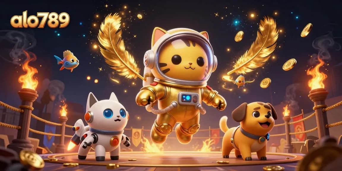 Experience thrilling gameplay at alo789 with an exciting scene of a space astronaut cat and dynamic casino elements.