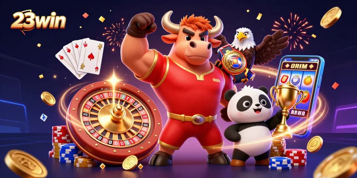 Experience the excitement of 23win casino gaming with vibrant characters and dynamic casino elements.