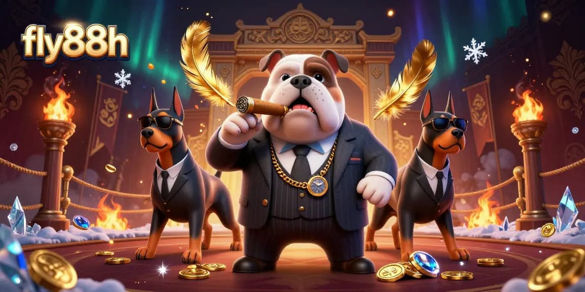 Engage in immersive action with fly88h at an electric casino setting featuring a mafia bulldog and bodyguard Dobermans.