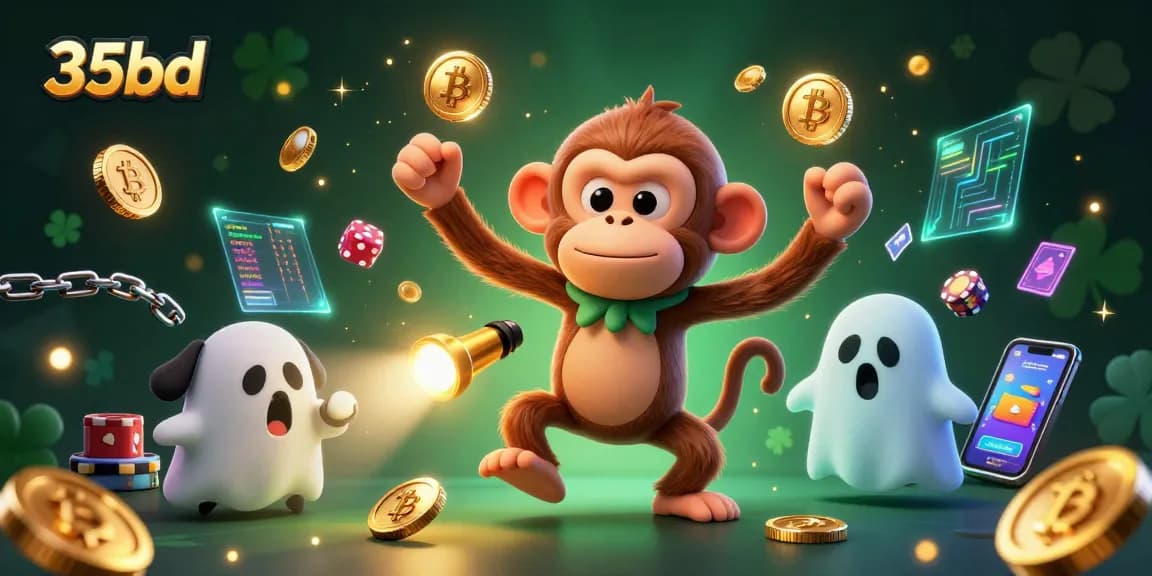Experience the thrilling chase of the 35bd poltergeist monkey juggling crypto treasures in a haunted casino.