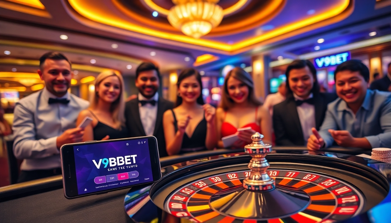 Experience thrilling online gambling with V9BET đang nhập, showcasing vibrant game elements.