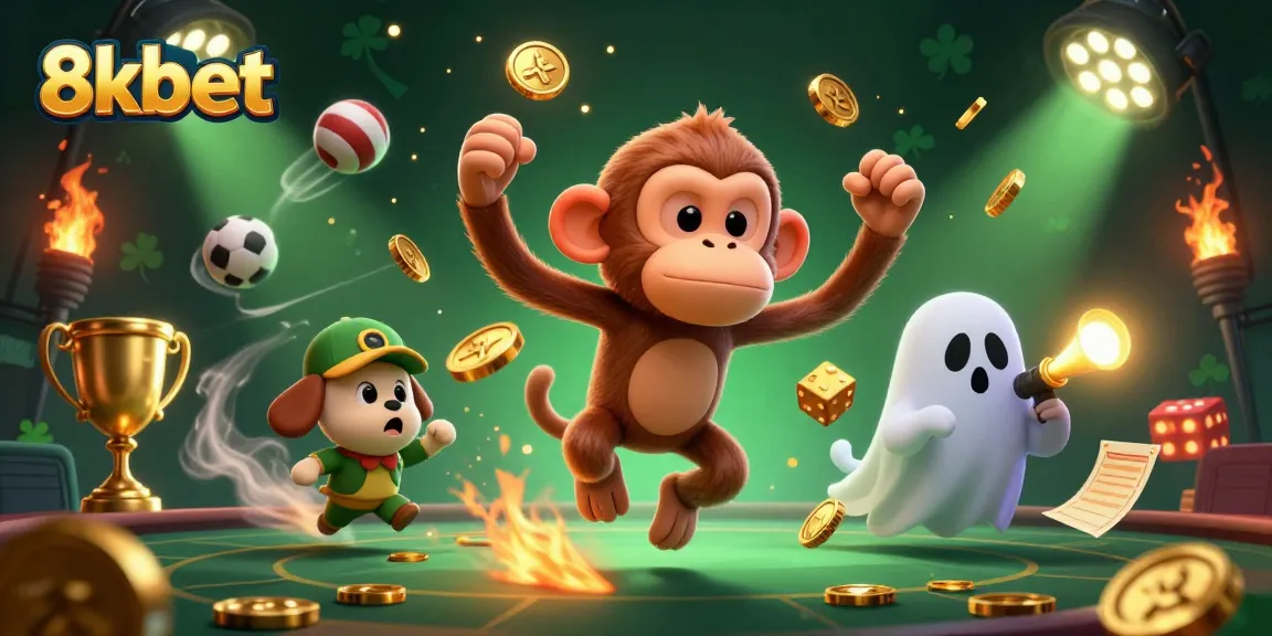 Experience thrilling gambling action with 8xbet's haunted casino featuring golden juggling items and curious characters.